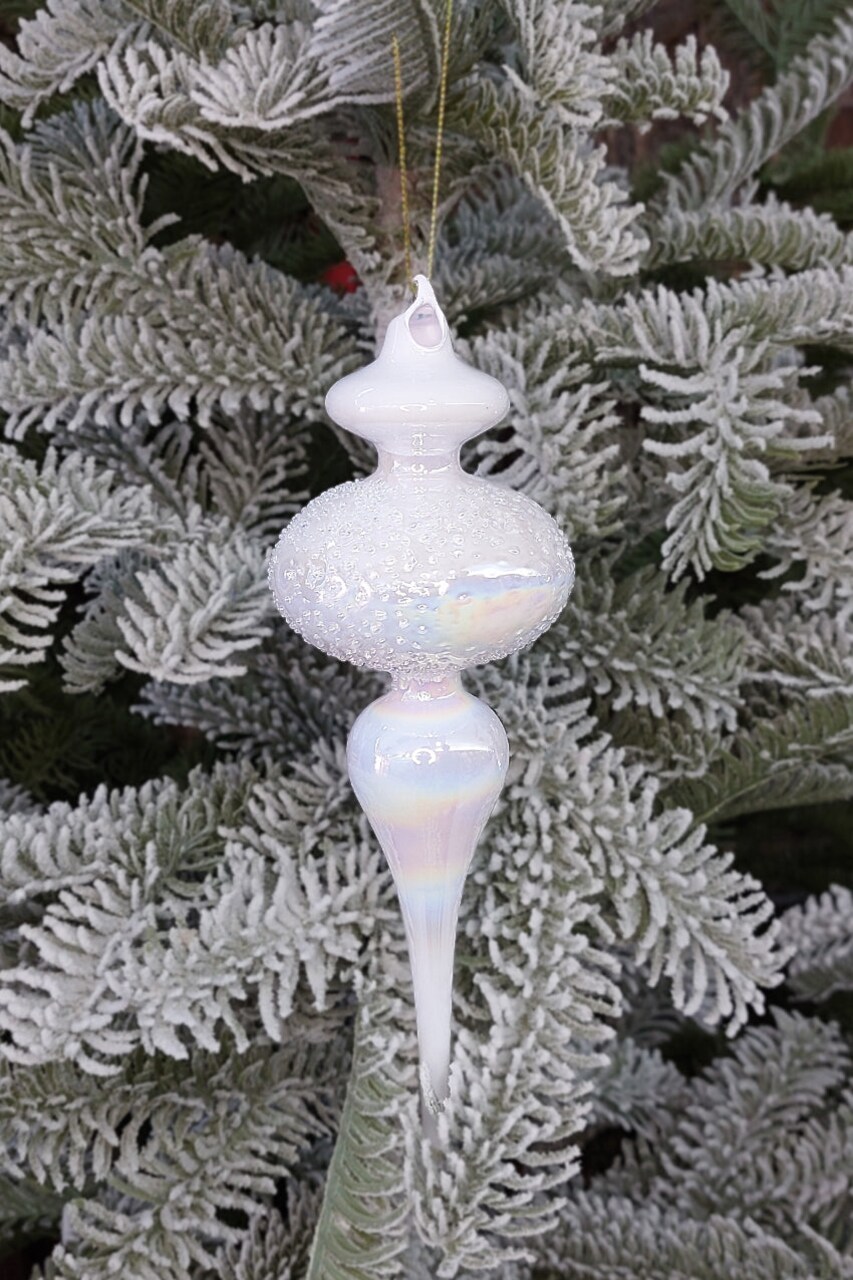 Iridescent White Spire Christmas Glass Ornament Wizardi F07M10-5